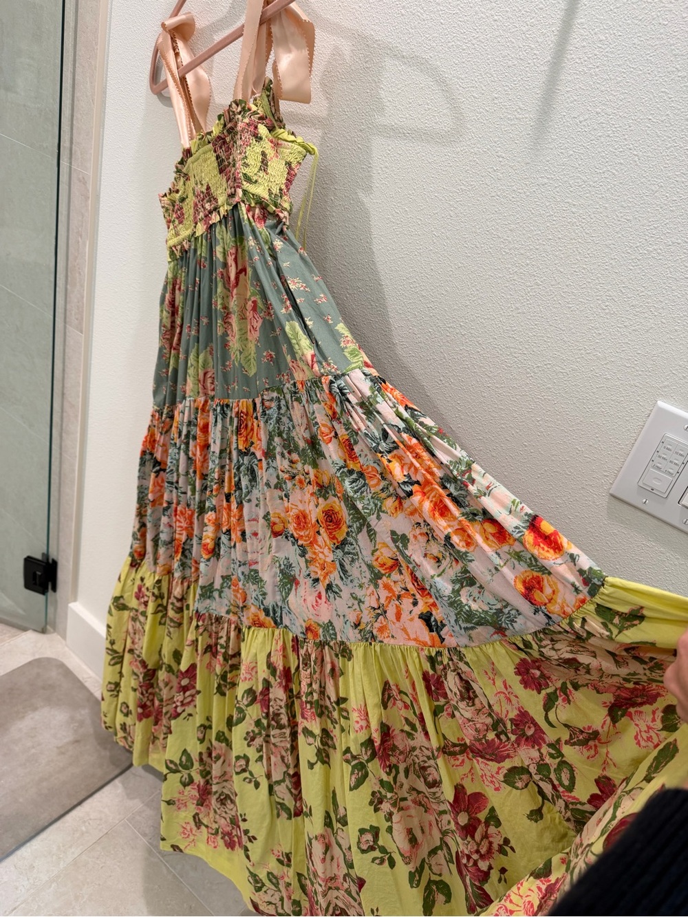 Free People Floral Maxi Dress with Bow Straps - Green Multi - Picture 5 of 5
